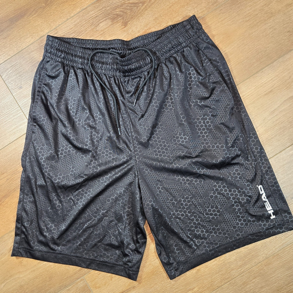 HEAD Geometric Athletic Shorts L Black Dazzle Tennis Basketball Sportwear Mens